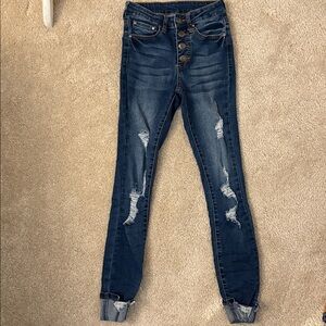 Grace & Lace Dark Blue Distressed Ankle Jeans